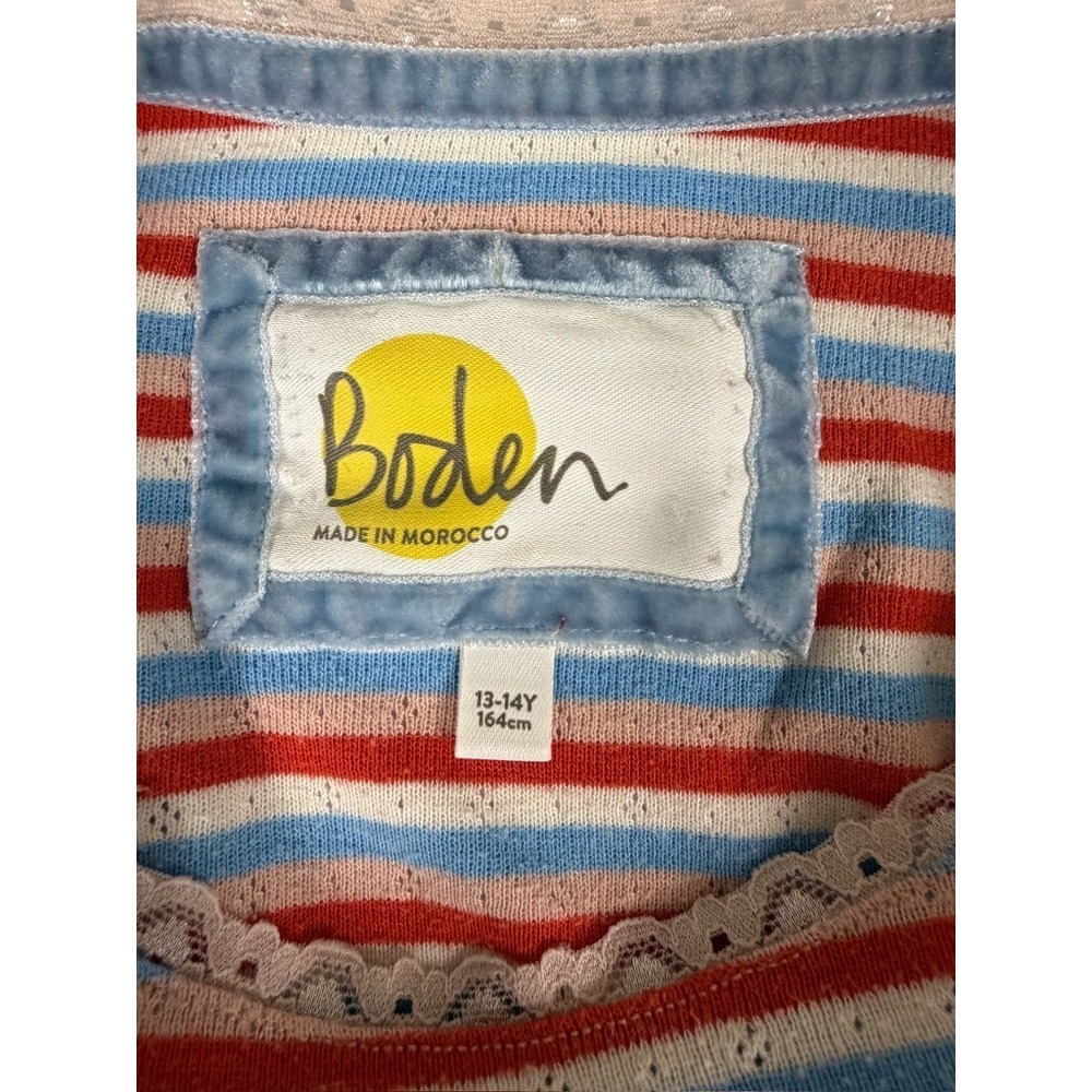 Boden Girls 13-14Y Pointelle Stripe Long Sleeve Top Pink Blue Red Multicolor - Picture 2 of 7